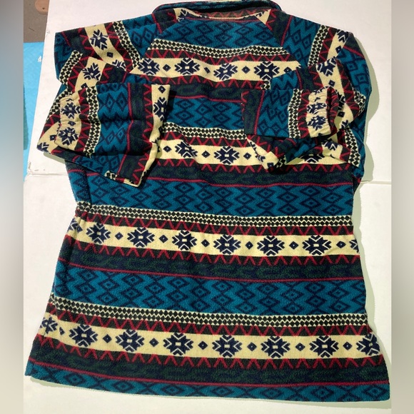 R&R Vintage 90’s Outerwear Fleece Jacket Size 14 Woman’s Aztec Drawstring - Picture 2 of 6